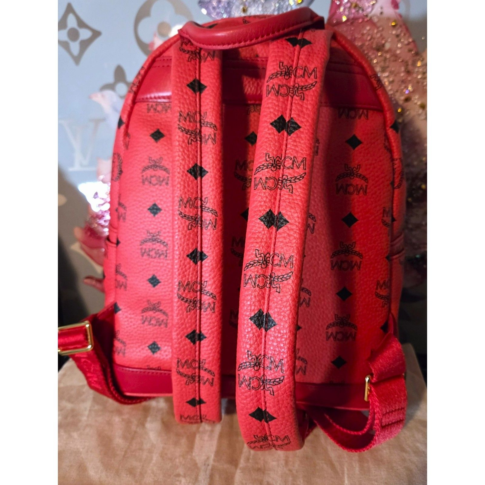 Mcm Small Stark Strawberry Red Visetos Backpack - Like New — image 4 of 8